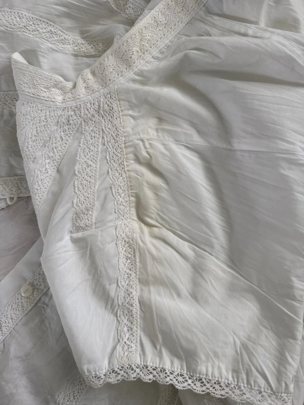 Vintage 80s 90s Cottagecore Milkmaid Coquette White Lace-Trim Button Up Blouse - Picture 13 of 15